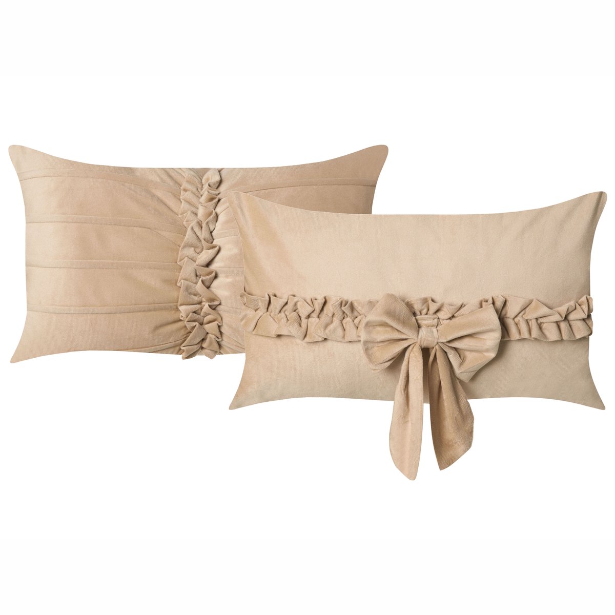 Beliani BELLE - Set van 2 sierkussens - Beige - 50 x 30 cm - Fluweel