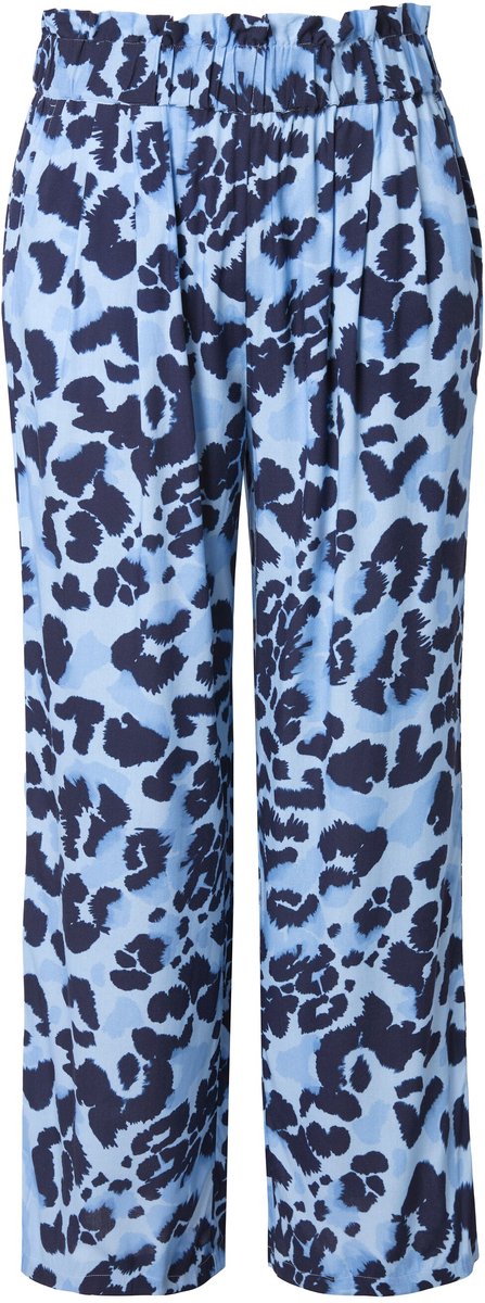 Studio Untold - Dames - Broek wijde pijpen luipaard zoomrand - Lichtblauw - Maat 50+