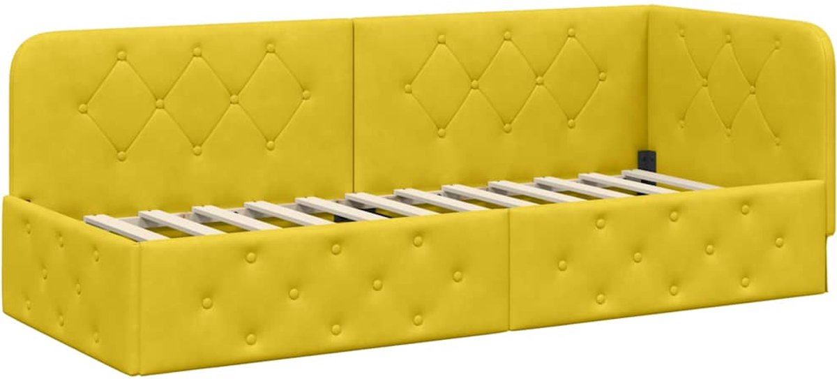 vidaXL - Hoek - Bed - Frame - Geel - 80 - x - 200 - cm - Fluweel