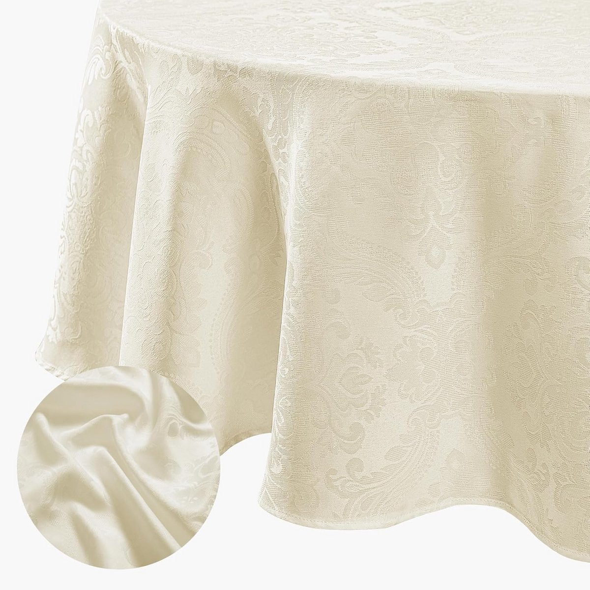 Rond Damast Tafelkleed 228,6 cm in Ivoor Kleur