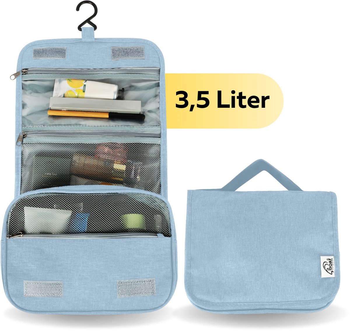 GOAT Outdoor Toilettas 3,5L - Met ophanghaak - Waterdicht - Ruim - Compact - Toilettas dames & heren - Unisex - Reis toilettas