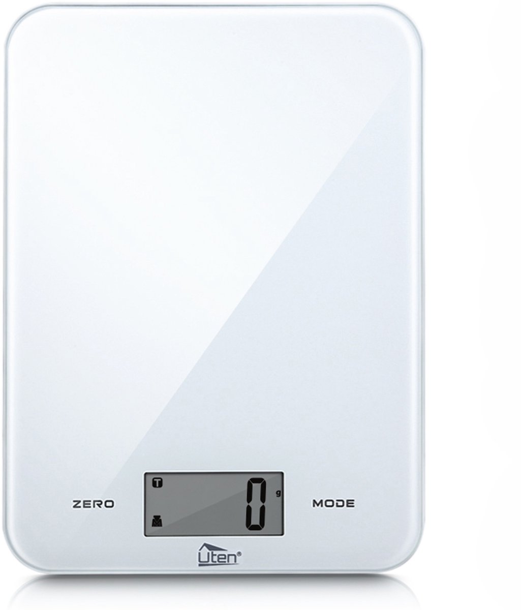 Uten Keukenweegschaal - Keuken Weegschaal Digitaal - Precisie Weegschaal Keuken tot 8 kilo voor Bakken - Inclusief Batterij - Glas - Wit