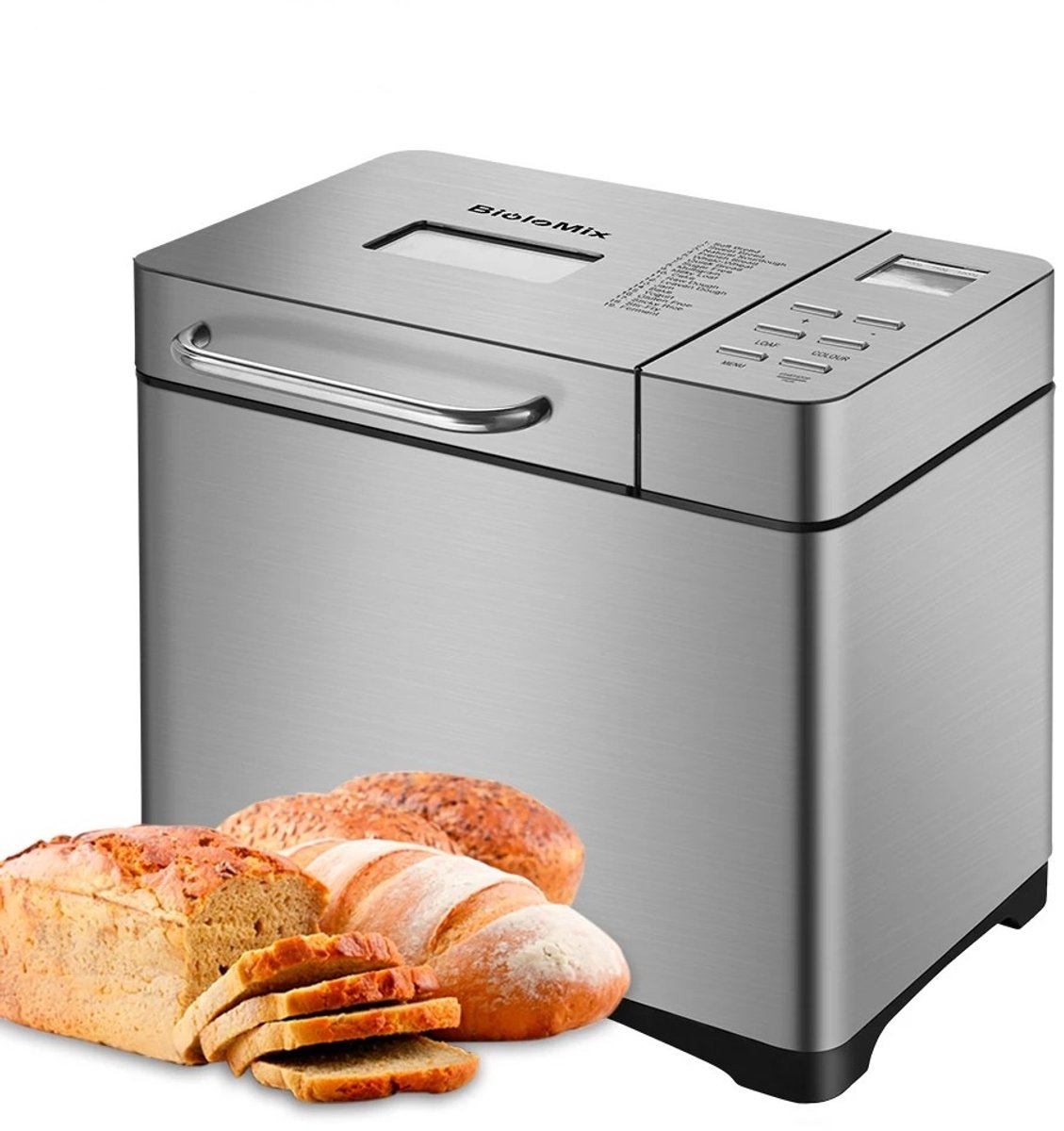 Biolomix 19-in-1 Automatische Broodmachine 1KG – RVS Broodbakmachine 650W met Fruit- & Notendispenser, Timer en Glutenvrij Programma