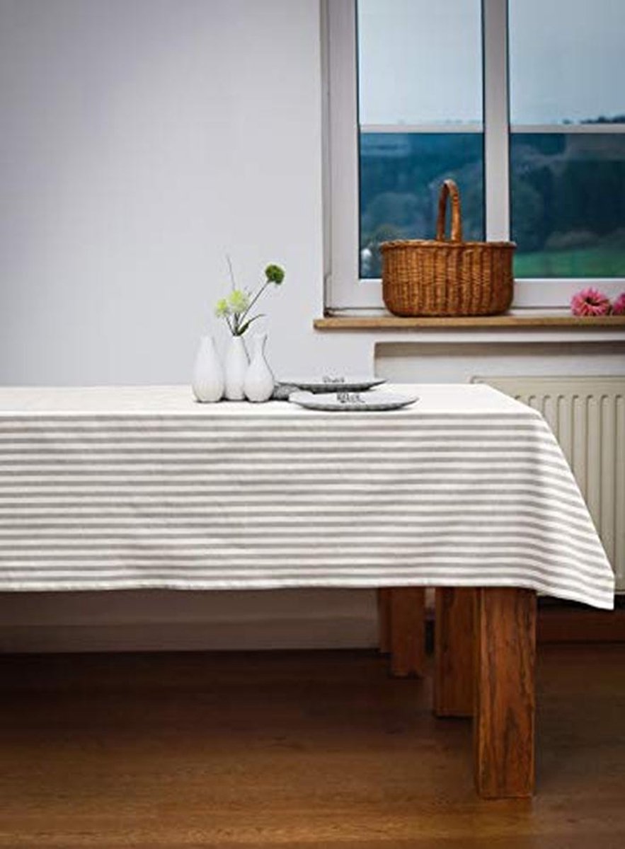 Tafelkleed 130 x 220 cm - Grijs/Wit Gestreept 100% Katoen