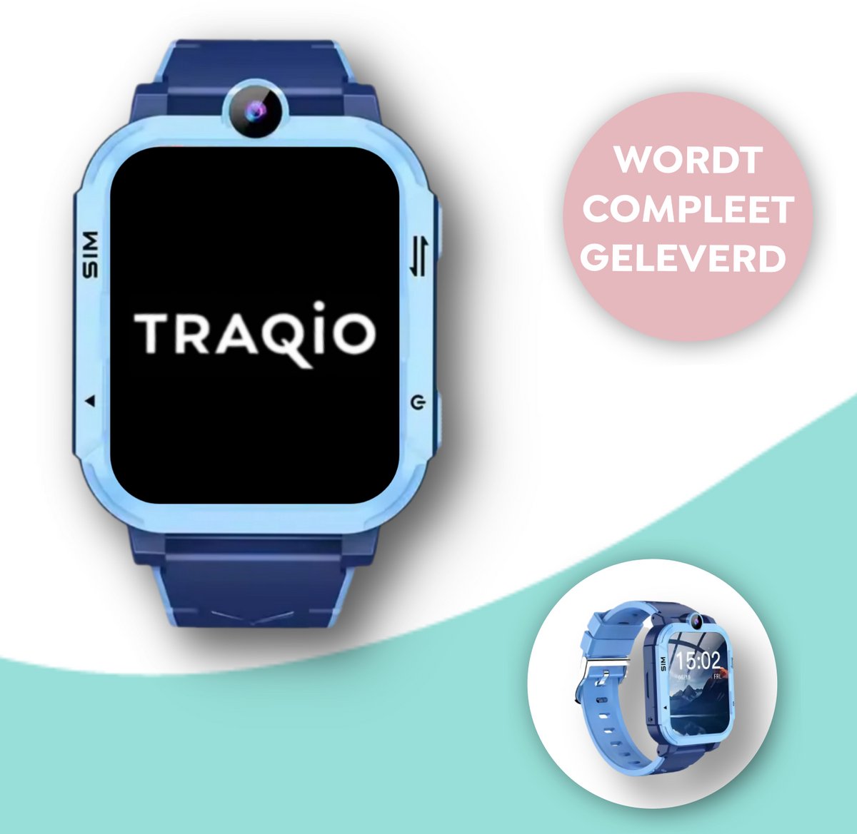 Traqio TRQ05 - GPS horloge kinderen - gps horloge kind - kinderhorloge bellen - gps tracker kinderhorloge - kinderhorloge met gps - kinderhorloge - Kinder smartwatch GPS - GPS horloge school - Blauw