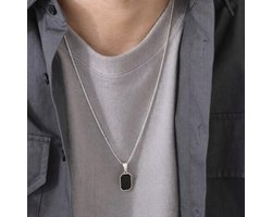 Heren Ketting - Roestvrijstaal - Rechthoekige Hanger - Cuban Chain Halsketting - Zilverkleurig - Trendy & Duurzaam Sieraad voor Mannen - Minimalistisch Design - Perfect Cadeau voor Vaderdag, Verjaardag of Vriend