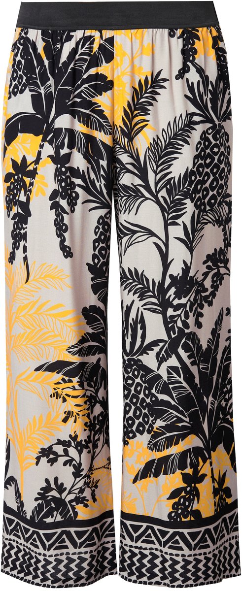 Ulla Popken - Dames - Broek wijde rechte pijp palmen elastische tailleband - Grijsbeige - Maat 46+