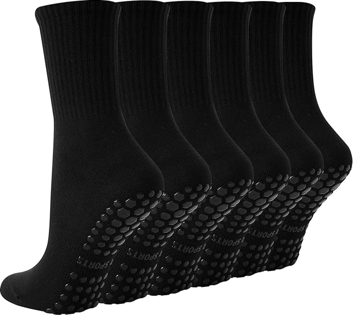 Kraftverdia Sokken Dames Antislip 3-Pack – Damessokken – Noppen Design – Eén Maat – Huissokken Dames anti Slip – Gripsokken voor Yoga Pilates Ballerina Ballet – Zwart