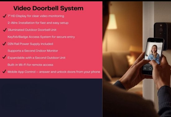 Vivell - Video Deurbel - 2 draads van deurbel naar 7 inch scherm - Proximity tags - Wi-Fi - TUYA App - Zwart van Merkloos — afbeelding 4