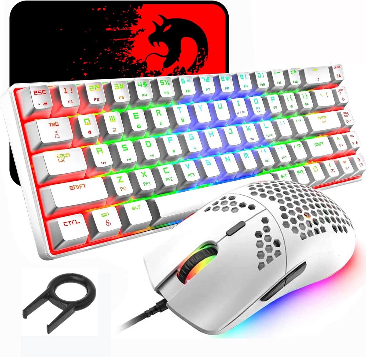 60% Mechanisch Toetsenbord met RGB Verlichting en Gaming Muis Set - 6400 DPI Ultralichte Muizen en Muismat voor PC/MAC