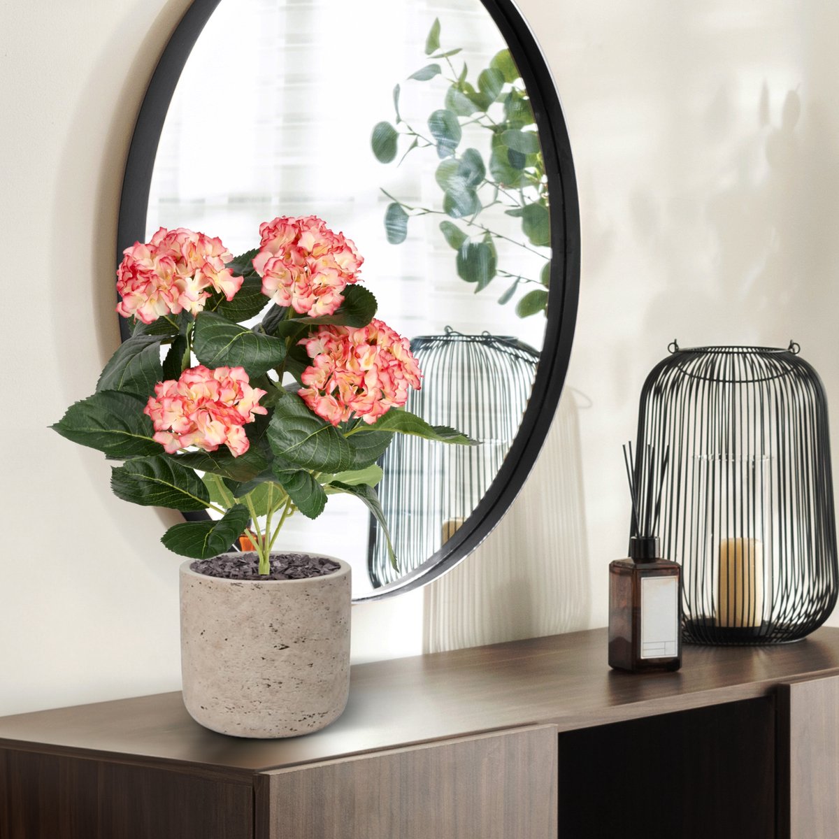 maxifleur Kunstplanten Hortensia kunstplant 40cm rose Roze