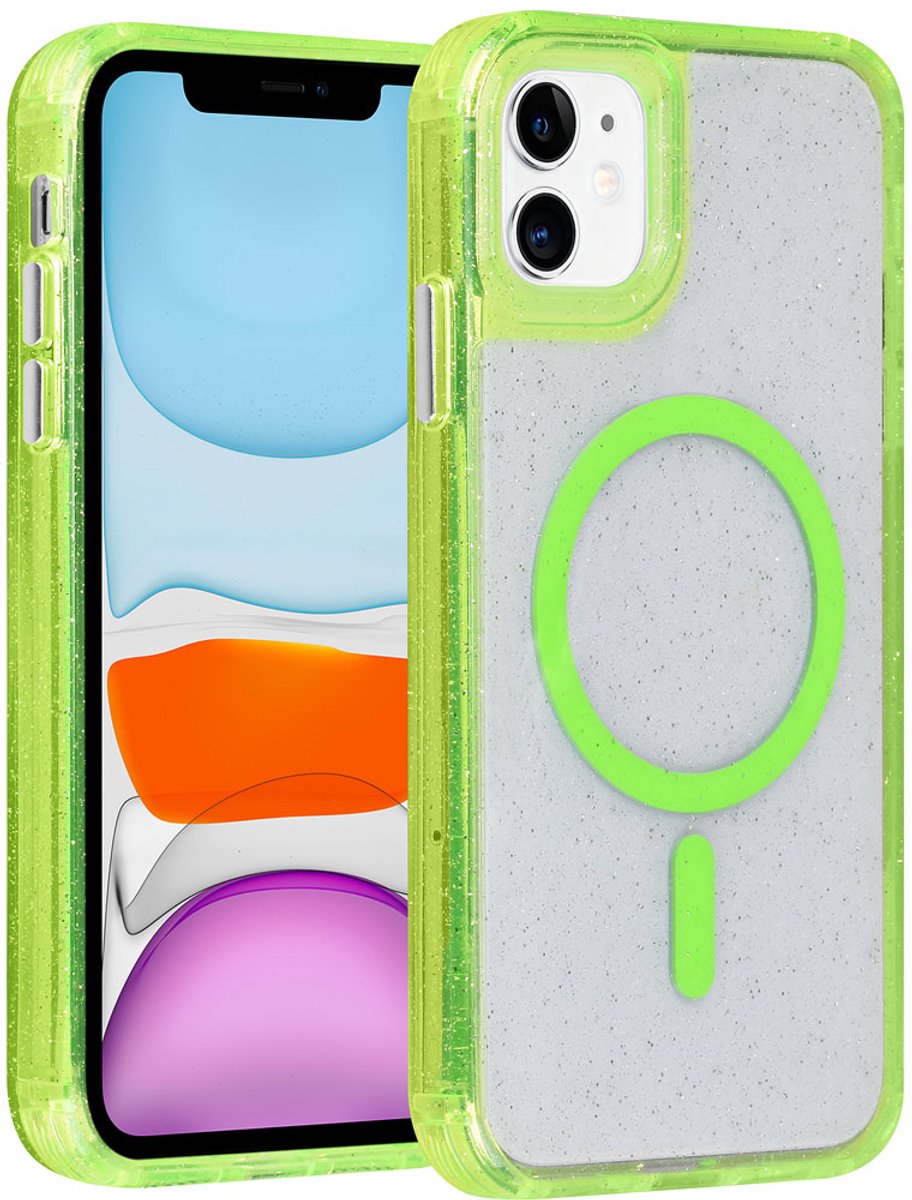 TUNIQ telefoonhoesje voor Apple iPhone 11 - MagSafe met glitter en koord - Groen