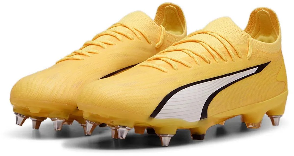 Puma Ultra Ultimate MXSG voetbalschoenen in felgeel, EU 39, met lichtgewicht ULTRAWEAVE bovenwerk voor snelheid.