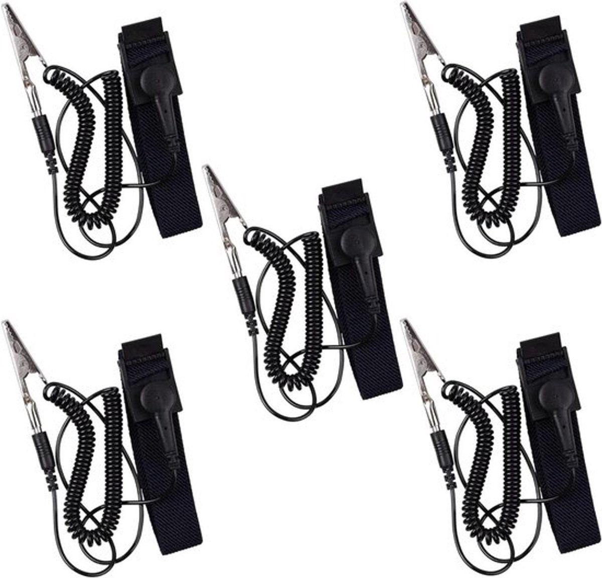 KARZO – 5 stuks antistatische armbanden – polsbeugel voor ESD-bescherming – herbruikbare aardingsarmband in zwart