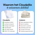 Comparaison d'une couette blanche Cloudpillo avec 'd'autres'. La Cloudpillo est hermétique et 'duveteuse'.
