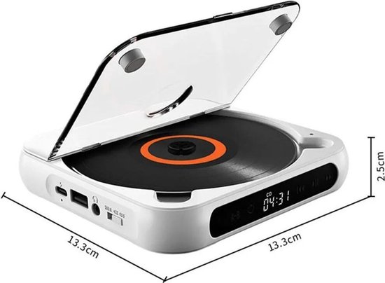 Draagbare Bluetooth-cd-speler met USB-C-snelladen - Ultradun en compact - Ondersteunt MP3/WMA-formaten - Geschikt voor zowel reizen als thuisgebruik - Wit — afbeelding 5