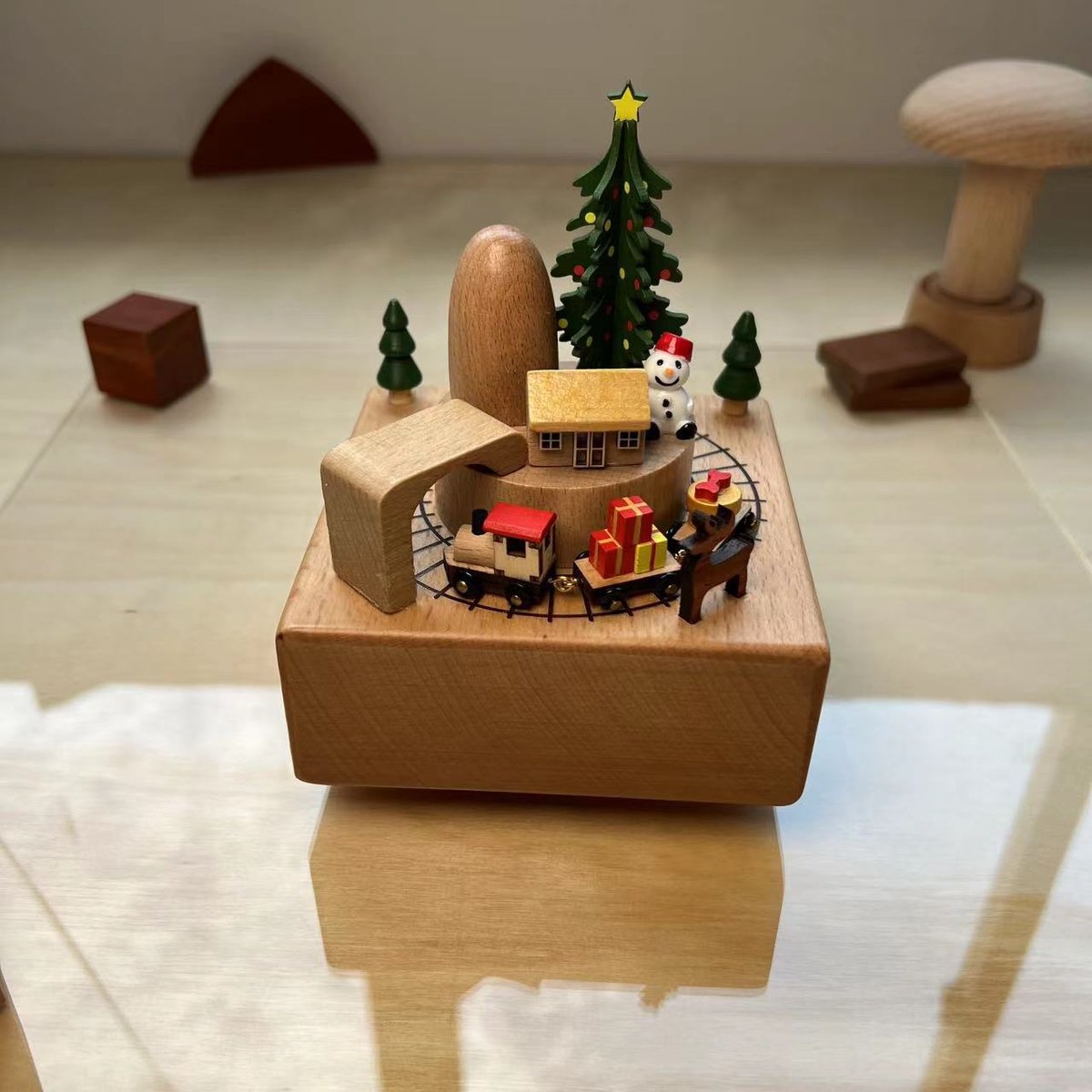 Mmgoqqt - 1 Stuk - Kerstmis, Sneeuwvlok, Melodie - Houten Muziekdoos - Naturel - Standaardmodel - Rotatiefunctie, Decoratief, Speelt Kerstmelodie毛n