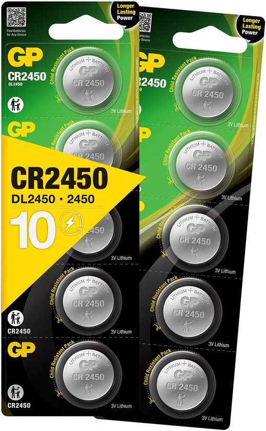 GP CR 2450 lithium knoopbatterijen, 10 stuks.
