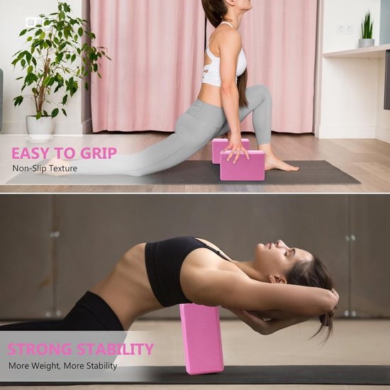 Yogablokken Set van 2 - Antislip EVA-Schuim voor Yoga, Pilates en Meditatie - Roze 23 x 8 x 15 cm — afbeelding 3