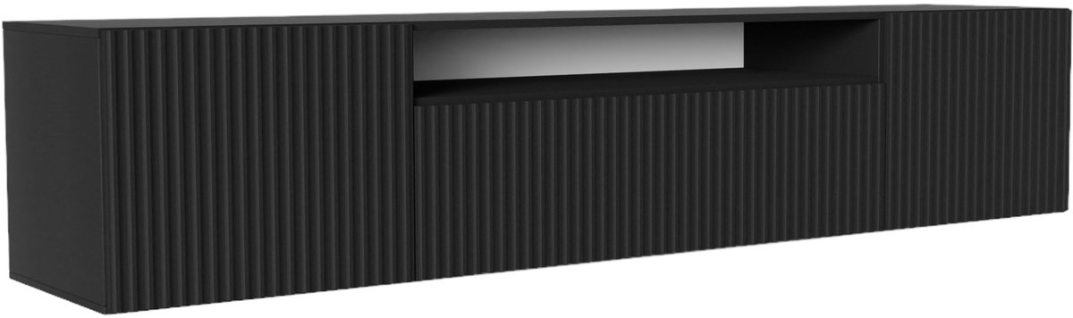 Margaret Hadas24 TV-kast Noe, woonwand, lowboard, tv-standaard, woonwand, woonkamer, tv-meubel, woonkamermeubels, televisie, highboard, TV-kast, tv-lowboard, 200 cm, 3 deuren, zwart