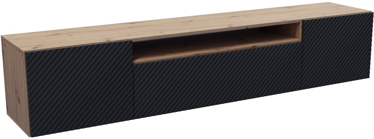 TV-kast Nicole, woonwand, lowboard, tv-standaard, woonwand, woonkamer, tv-meubel, woonkamermeubilair, televisie, highboard, TV-kast, tv-lowboard, 200 cm, 3 deuren, zwart, bruin