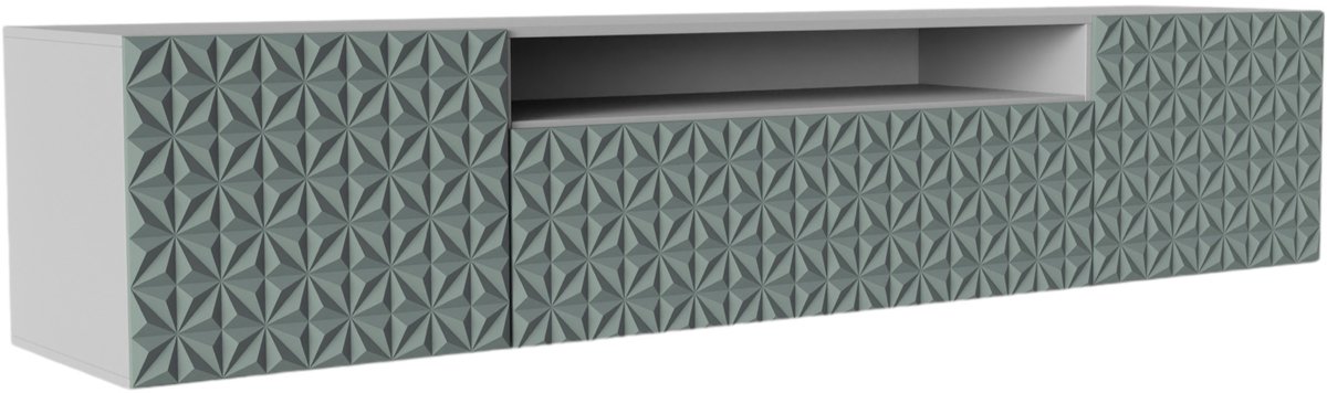 Margaret Hadas24 TV-kast Cali, woonwand, lowboard, tv-standaard, woonwand, woonkamer, tv-board, woonkamermeubels, televisie, highboard, TV-kast, tv-lowboard, 200 cm, 3 deuren, wit, groen