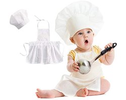 Pasgeboren baby chef-kok kostuum voor fotoshoots - Hoed en schort set