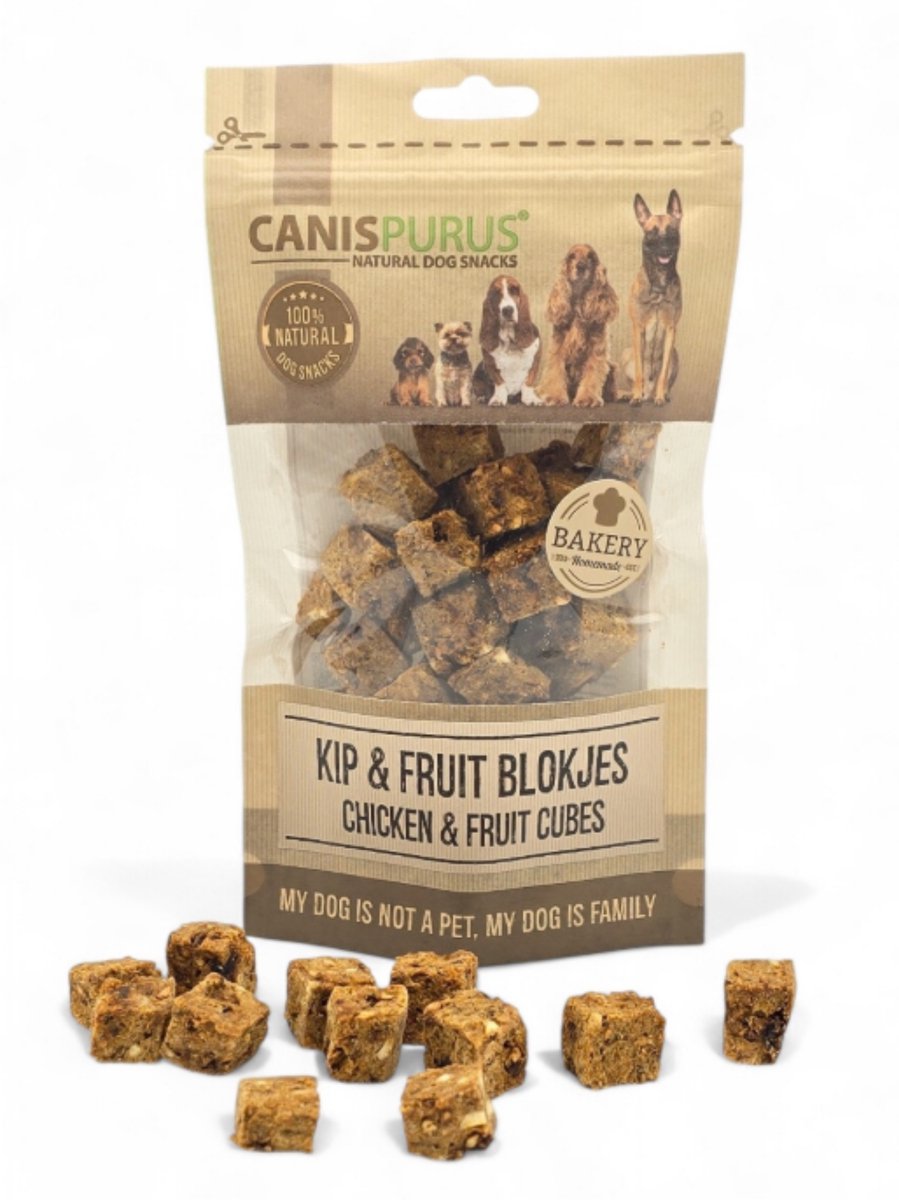 CanisPurus - Hondensnack - Kip & Fruit Blokjes – Ambachtelijk Gebakken - Hondenkoekjes