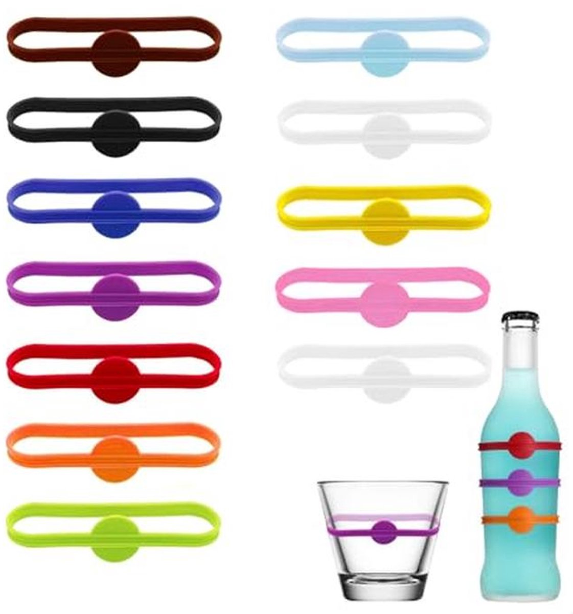Kleurrijke Glasmarkeringen - Herbruikbare Drinktekens voor Wijnglazen, Cocktails en Champagne - 12 Stuks