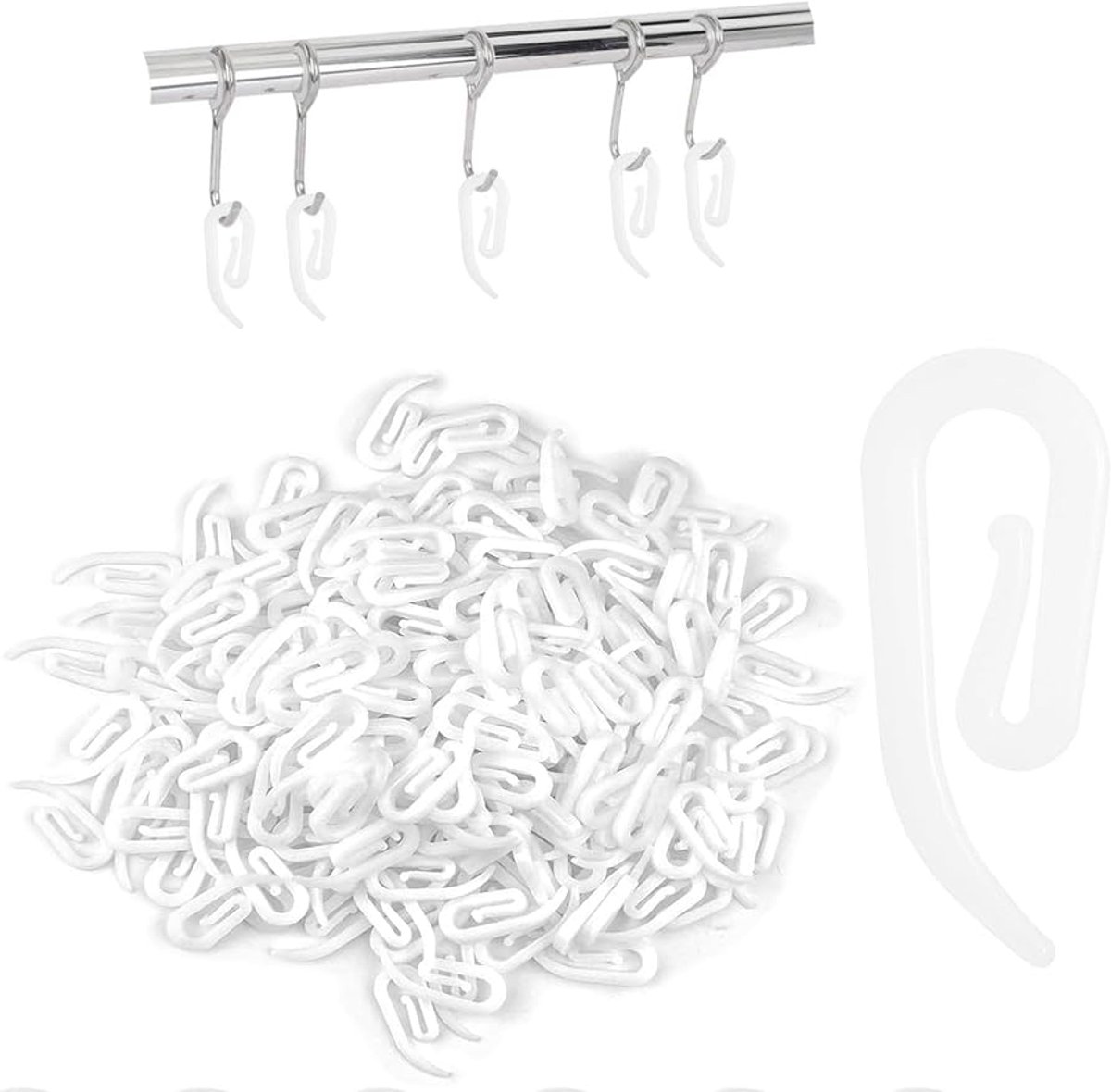 Gordijnhaken 28 x 12 mm - Wit - Set van 100 stuks - Kunststof