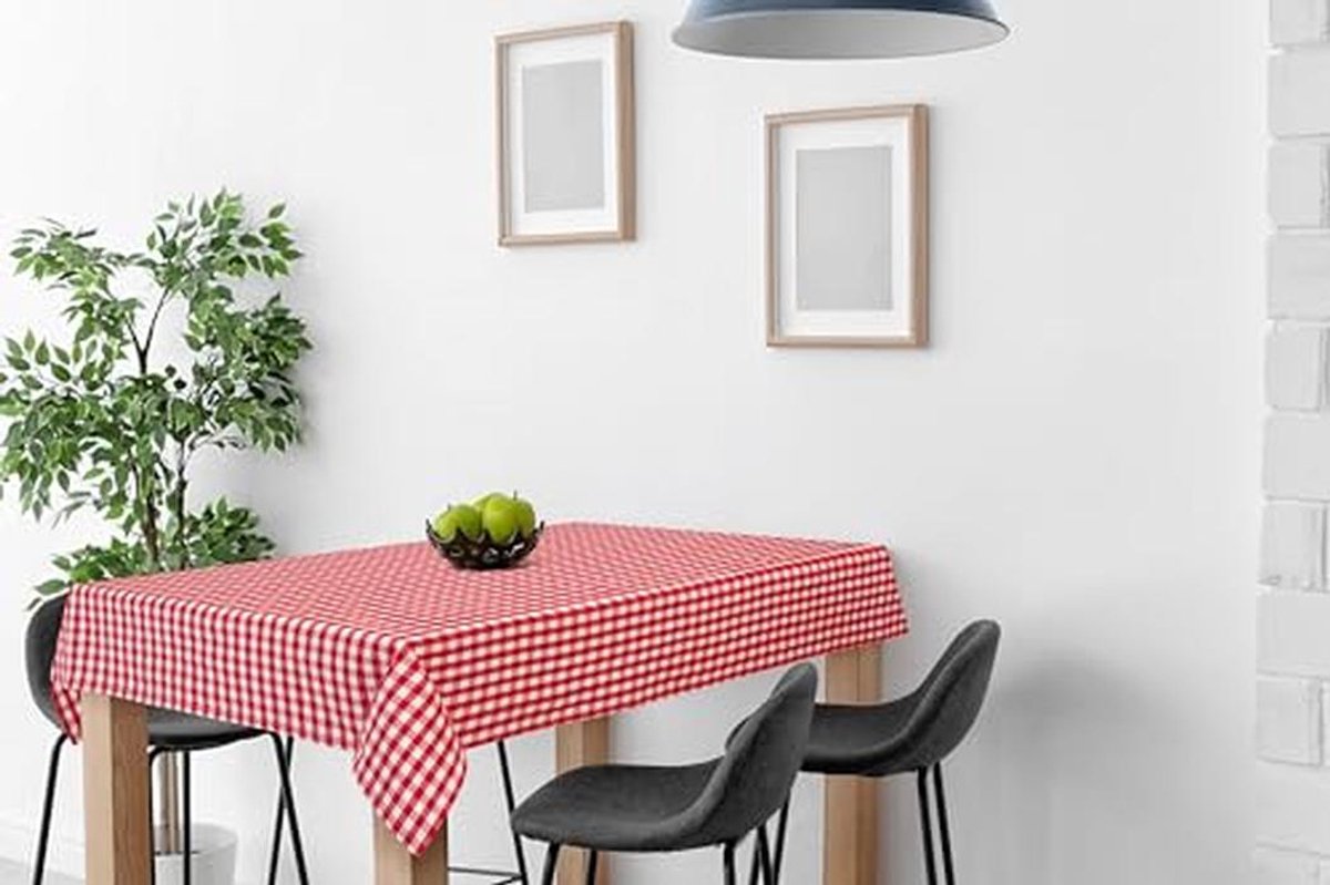 Tafelkleed 130 x 220 cm - Rood/Wit Geruit Katoen