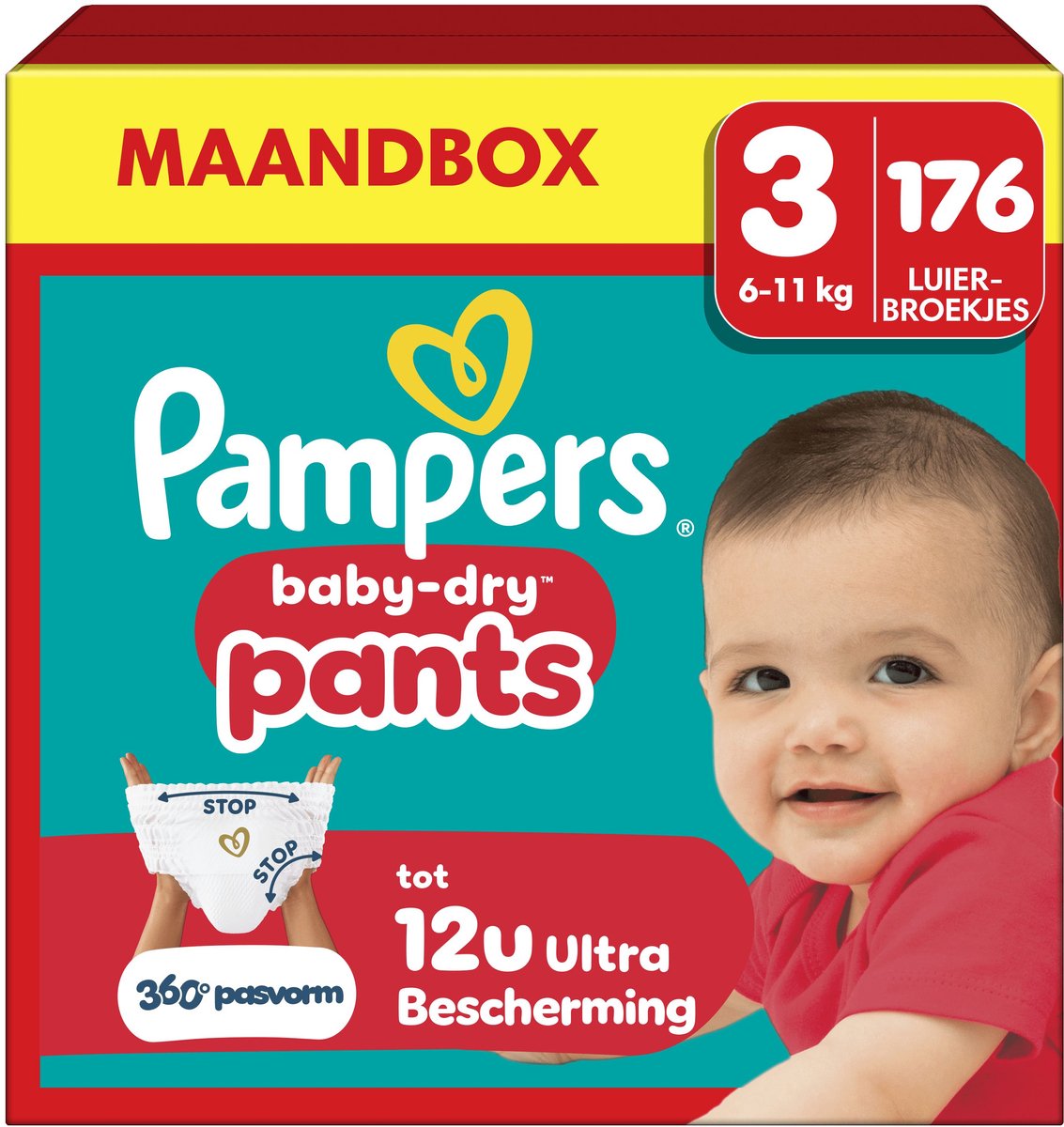 Pampers Baby-Dry Pants Maat 3 - 176 Luierbroekjes - 6kg-11kg - Maandbox