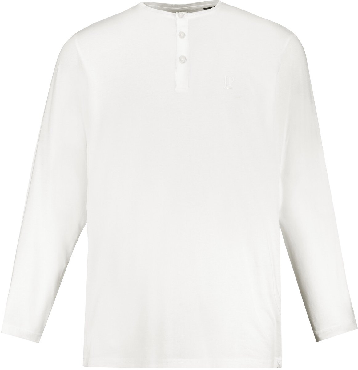 JP 1880 - Heren - Henley basic shirt lange mouwen knoopsluiting - Sneeuwwit - Maat 7XL