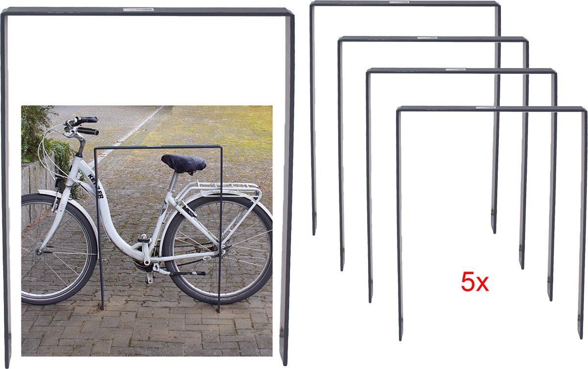 5 x Fietsenrek 115 x 76 cm plat staal 13 mm antraciet Beton in Fietsenrek Parker type U