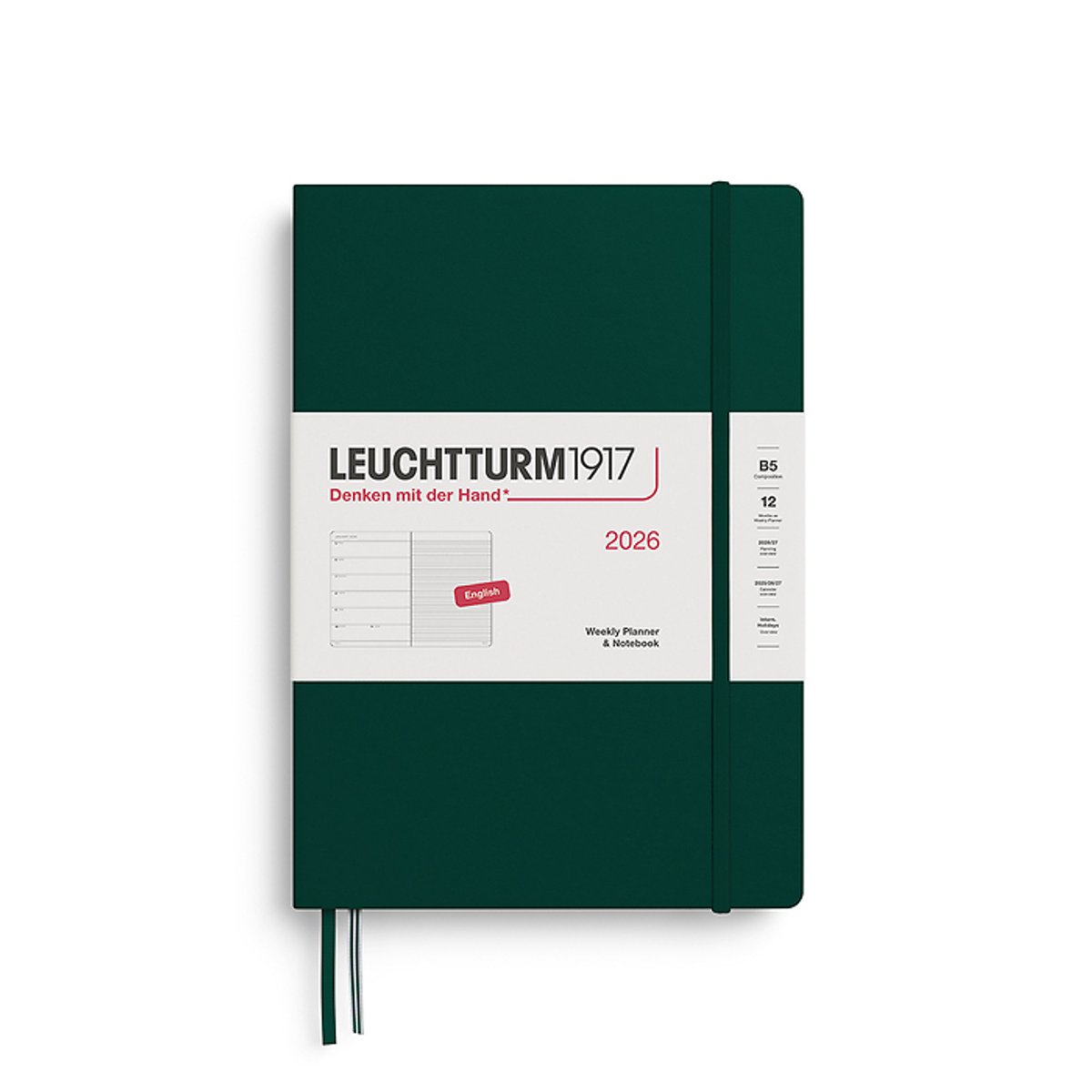 Leuchtturm1917 B5 Composition Weekly Planner & Notebook 2026 hardcover Forest Green