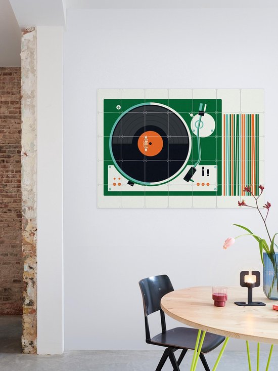 Tourne-disque IXXI, Bo Lundberg - 100 x 80 cm - Support de suspension gratuit - Grande Décoration murale et affiches - Vintage, Coloré, Illustrations, Mancave