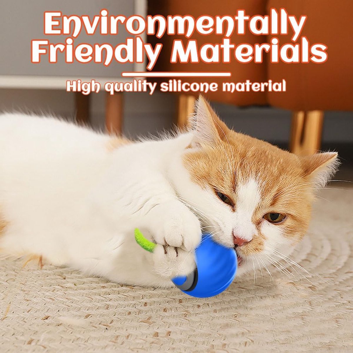 2 stuks Interactieve katten speel goedbal - Met vervangende veren - Kattenspeelgoed Interactief - Automatisch bewegende bal - automatische kattenbal met staart - Hondenspeelgoed - Oplaadbaar - Geschikt Voor Katten en Kleine Honden - blauw + oranje — afbeelding 6