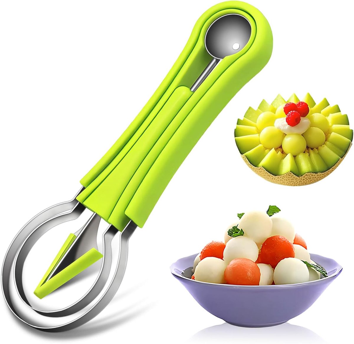 Daity Watermeloenlepelset - 3-in-1 fruitsnijder - watermeloenlepel - fruitlepel - fruitsnijgereedschap