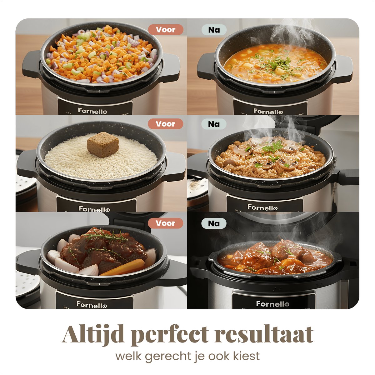 Fornello Multicooker 6L - Pan PFAS vrij - Rijstkoker met stomer - Slowcooker met timer - Rice Cooker – foto 4