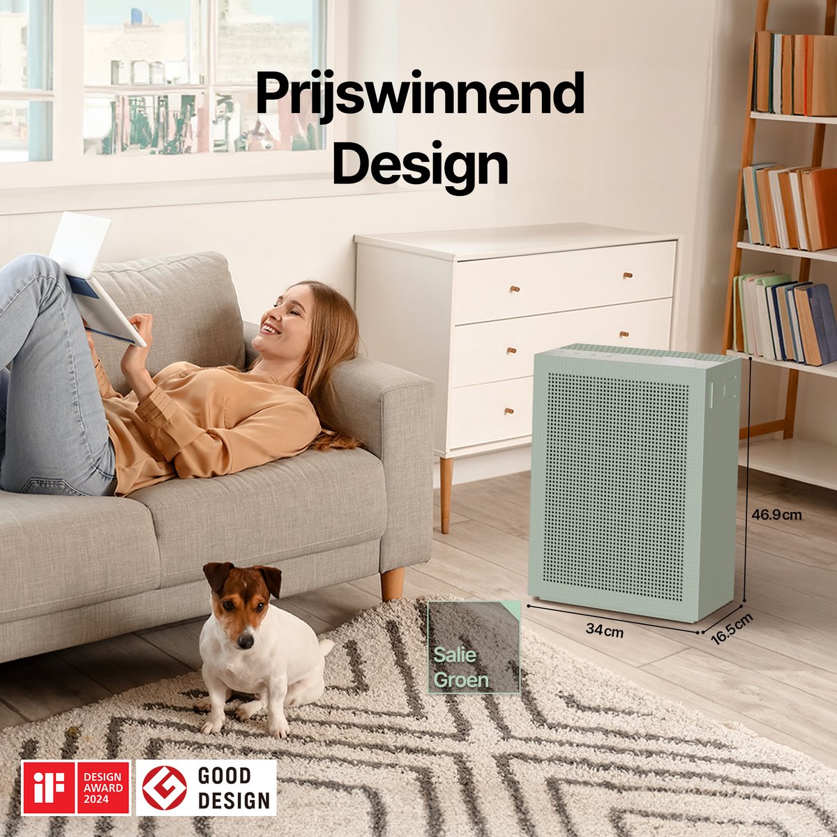 Coway Airmega 150 Luchtreiniger - Air Purifier - 281 m³/u - Wasbaar pre-filter + HEPA filter + koolstoffilter - Verwijdert tot 99,97% van ultrafijne deeltjes - Tegen stof, pollen en allergenen - Fluisterstil (20 dB) - ECARF & Quiet Mark - Groen – foto 5