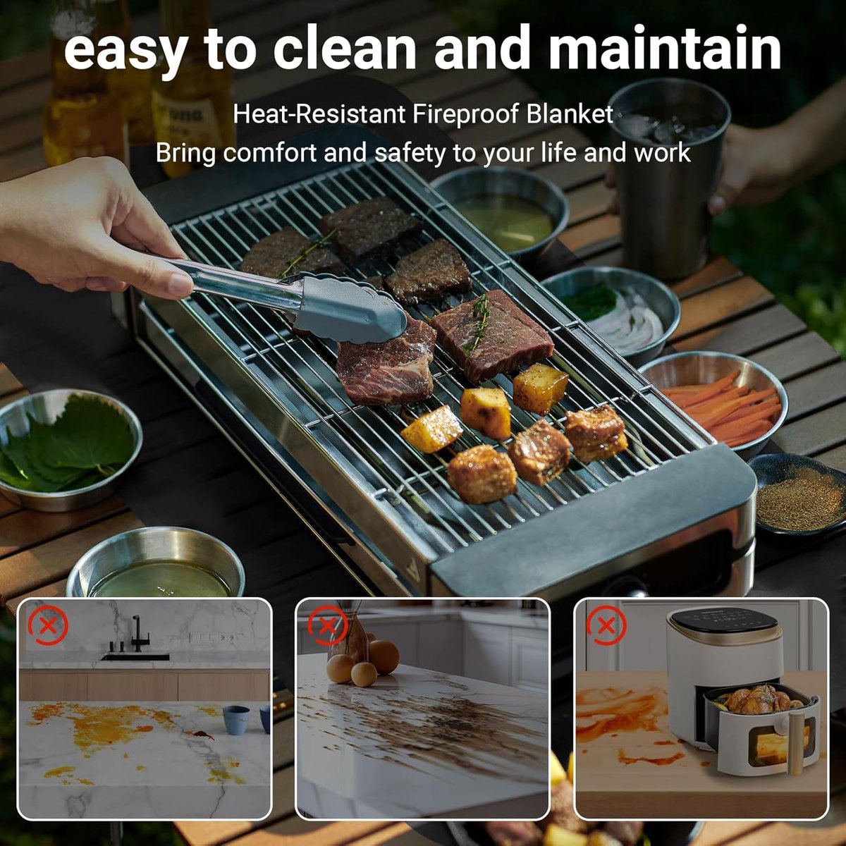 Hittebestendige onderlegger voor luchtfriteuse, 60 x 40 cm, hittebestendige mat, vuurvaste onderlegger, siliconen mat voor keukenwerkblad, hittebeschermingsmat, werkbladbescherming, waterdicht