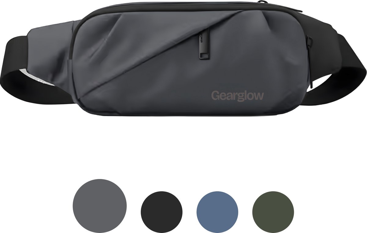 GearGlow® Heuptas - Unisex - Waterdicht - Grijs - Ook draagbaar als Buideltas of Buiktas