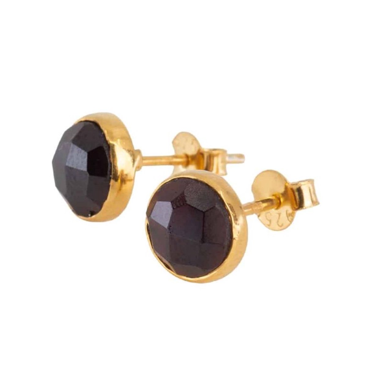 Studs oorbellen geboortesteen januari luxe facet granaat - goud