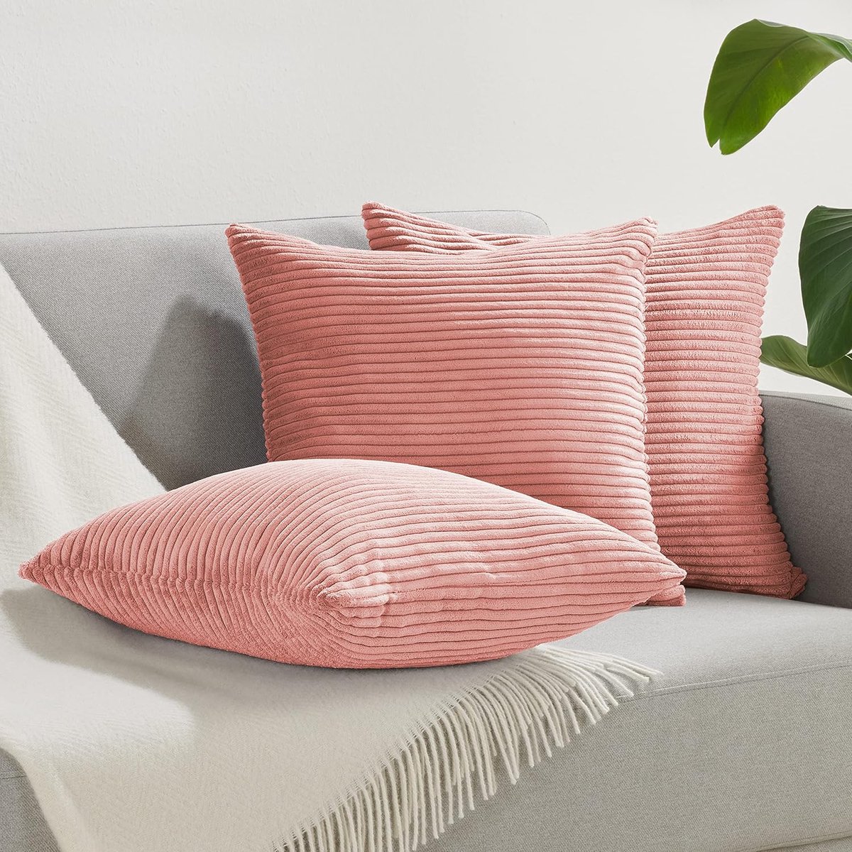 Famanu Set van 2 stuks ribfluwelen kussenslopen corduroy 30 x 50 cm dusty rose Misty Rose - Roze