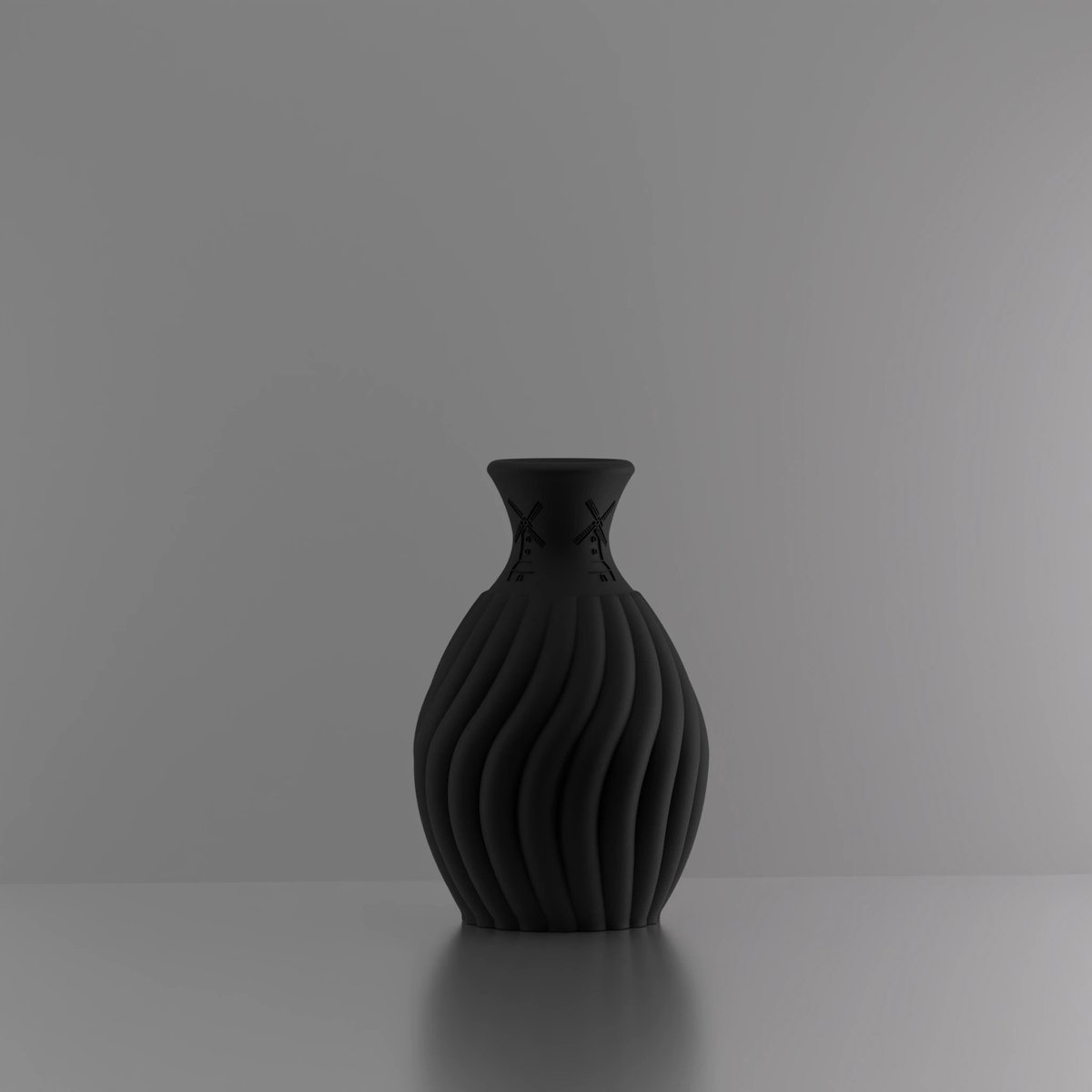 3d-gezellig Snoepje met molen - Vaas - Zwart - Maat 25 cm - Kunststof - Modern - Bloemenvaas -100% gerecycled PLA (bioplastic)