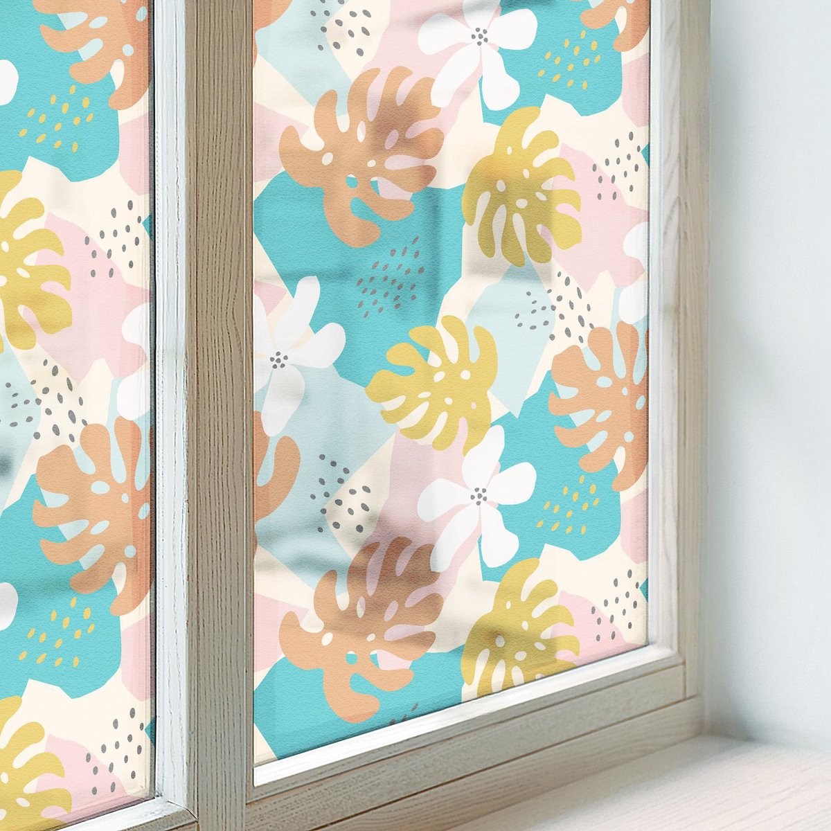 Coloray Privacy Folie Raam - Exotische natuur Anti inkijk Folie - 50x100 cm - Veelkleurig Privacy Folie Raam - Raamfolie Tegen inkijk Glas in Lood - Voor de woonkamer, slaapkamer en hal. - Raamfolie Zonwering