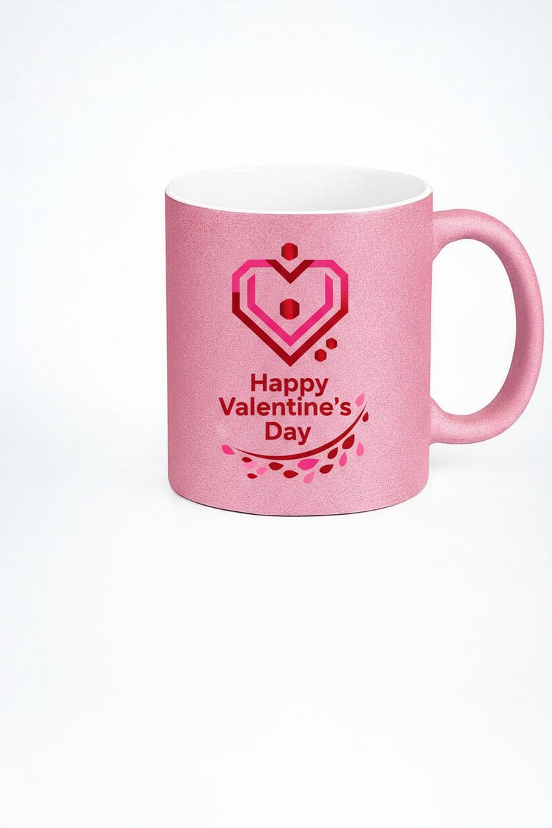 Roze Glitter Valentijnsdag Mok met Hart Design – Ideaal Liefde Cadeau