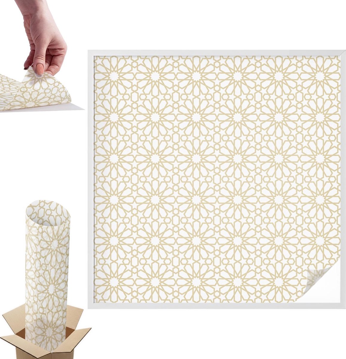 TULUP Raamfolie Anti inkijk - Geometrische patronen Anti inkijk Raamfolie - 100x100 cm - Wit Raamfolie Tegen inkijk - Zelfklevende Anti inkijk Folie Glas in Lood - Voor de woonkamer, slaapkamer en kantoor - Zonwerende Raamfolie Glas in Lood Wit - Geometrische patronen