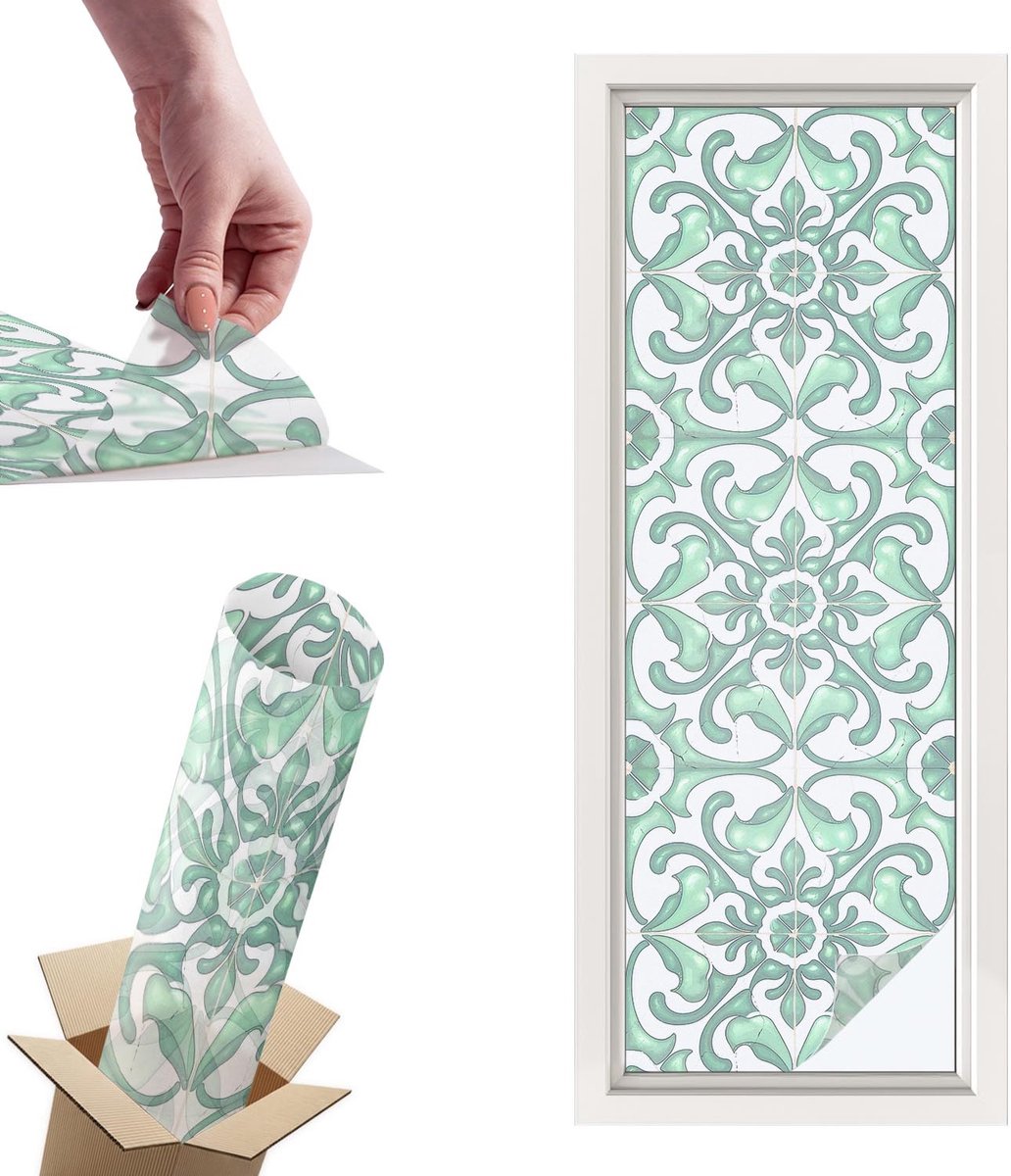 TULUP Raamfolie Anti inkijk - Groene symmetrie Privacy Folie Raam - 50x146 cm - Groente Anti inkijk Folie - Raamfolie Tegen inkijk Glas in Lood - Voor de badkamer, keuken en hal. - Raamfolie Zonwering Groente - Groene symmetrie
