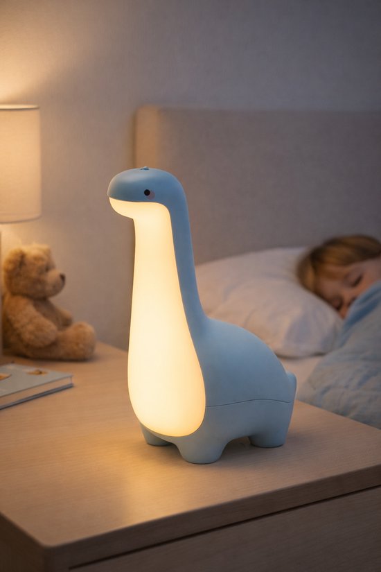 Nachtlamp - Dinosaurus Blauw - Touch Dimbaar - Warm Licht van Little Dreamz. — afbeelding 2
